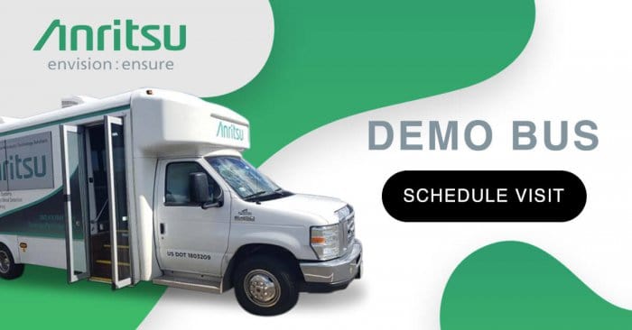 Anritsu demo bus for mobile testing solutions at Factronics USA.