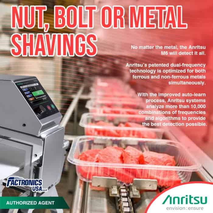High-precision metal detection system for food processing, detects nuts, bolts, and metals.