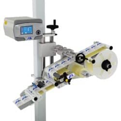 Flexible labeling machine for packaging and industrial applications at Factronics USA.