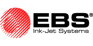 EBS Ink-Jet System logo on red background, empowering printing technology for businesses.