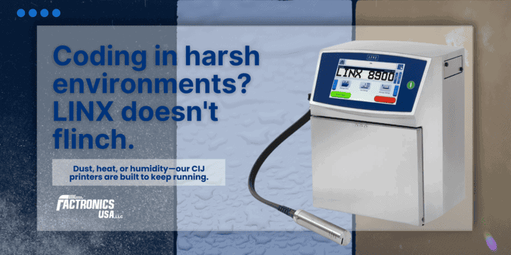 LINX printer mounted on wall for harsh environment industrial coding applications.