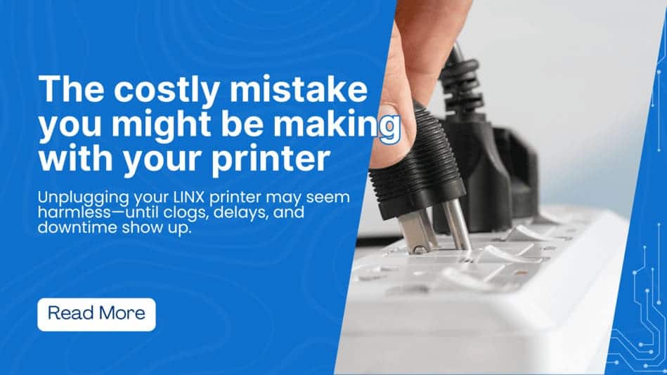 Printer unplugging to prevent costly damage from clogs and delays at Factronics USA.