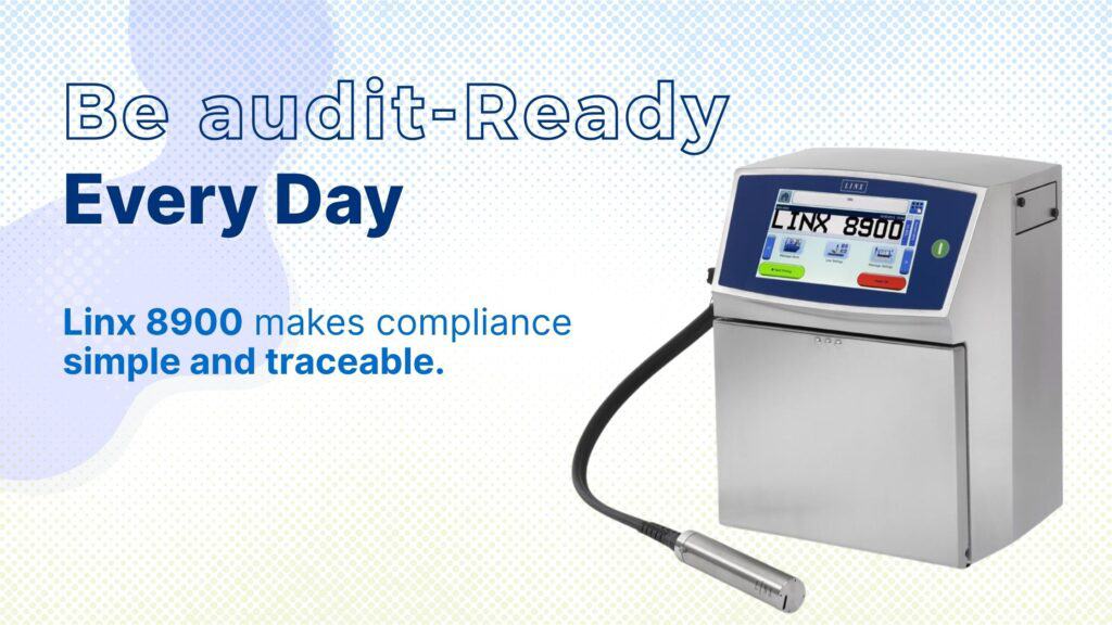 Linx 8900 compliance device for traceability and quality control in industrial applications.